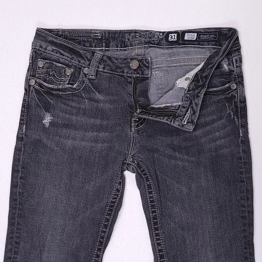 Miss Me Jeans Sunny Skinny Gray‎ Distressed Denim Women Size 31